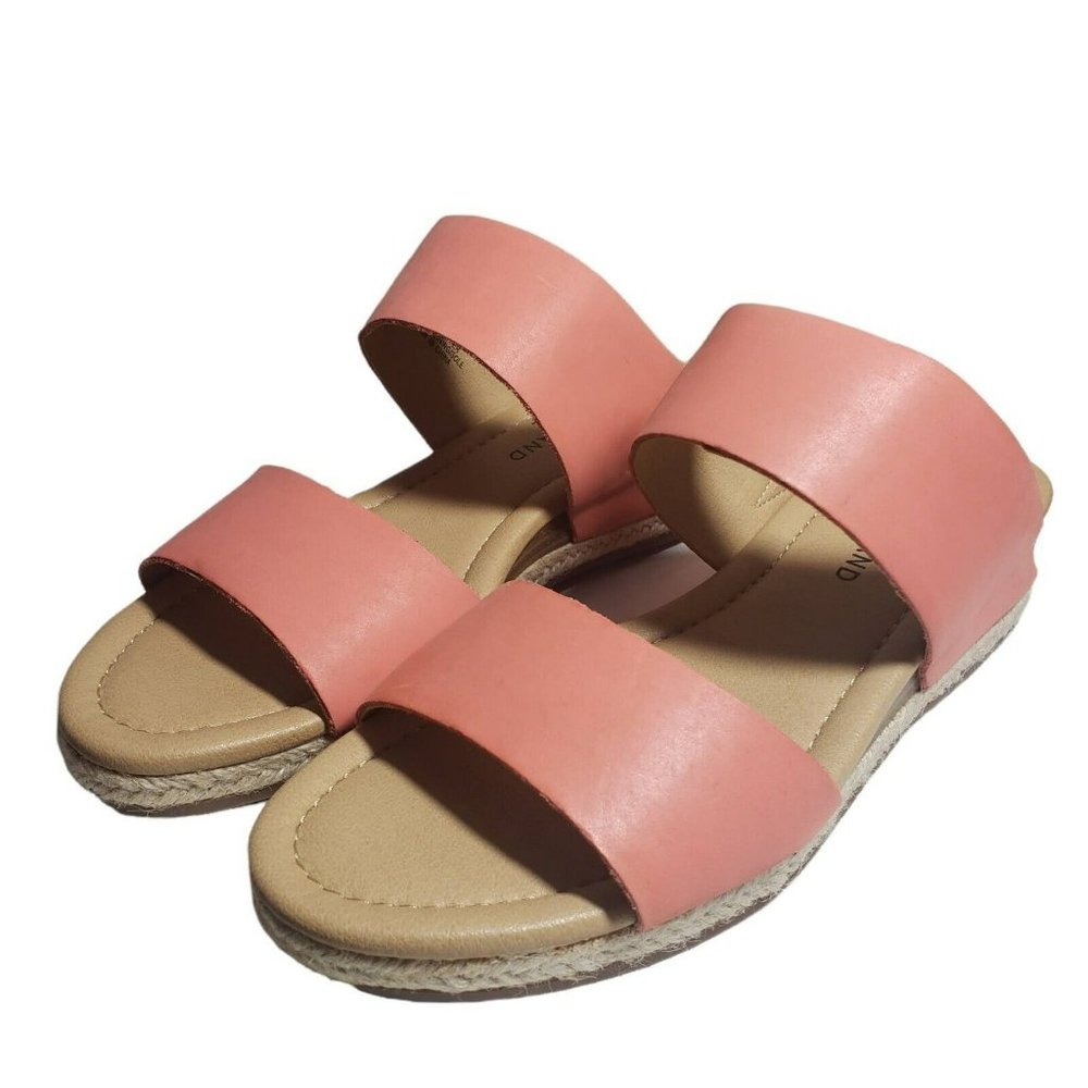 Lucky Brand Women Wyntor Coral Leather Slip On Open Toe Wedge Slide Sandals Sz 7